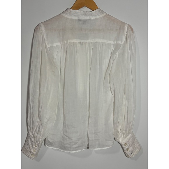 Banana Republic White Mandarin Collar Button Front Sheer Blouse Top Women's Sz S - Picture 4 of 9